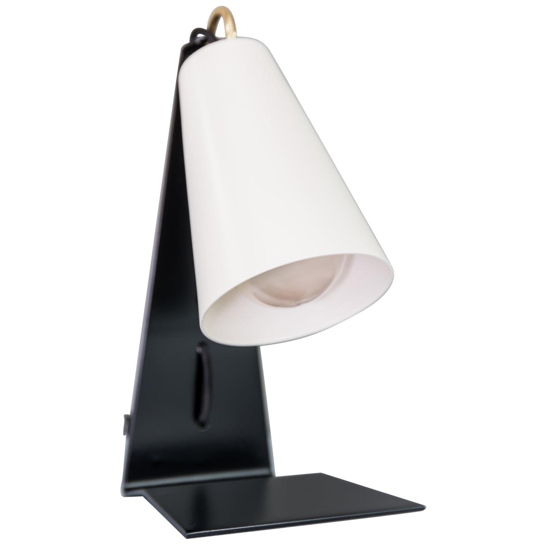 Black and White Austrian Modernist Metall Table Lamp Hook by J. T. Kalmar 1960s For Sale