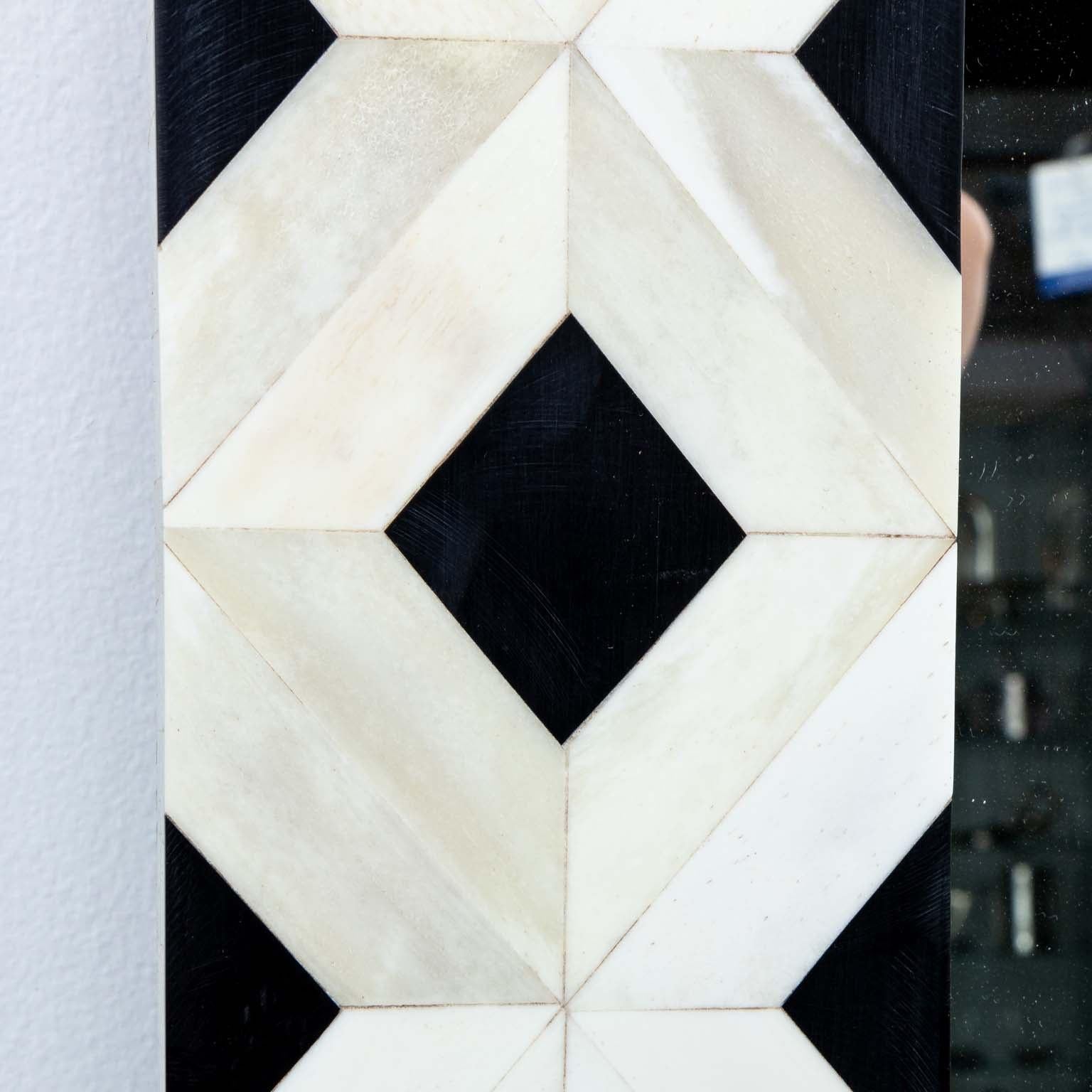 Black and White Bone Geometric Form Mirror In Good Condition For Sale In Stamford, CT