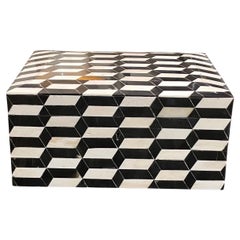 Black And White Bone Lidded Box, India, Contemporary