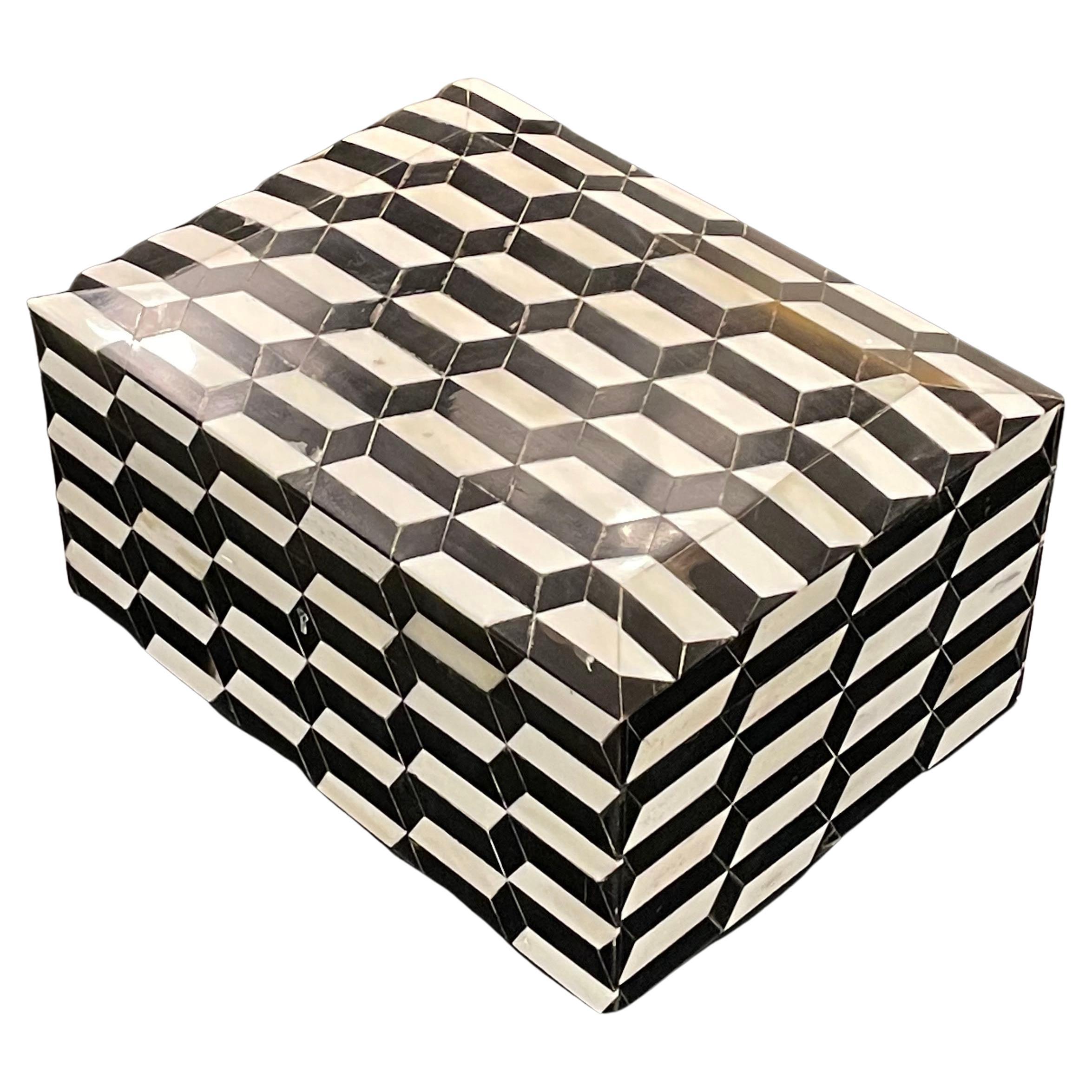 Black And White Bone Lidded Box, India, Contemporary For Sale