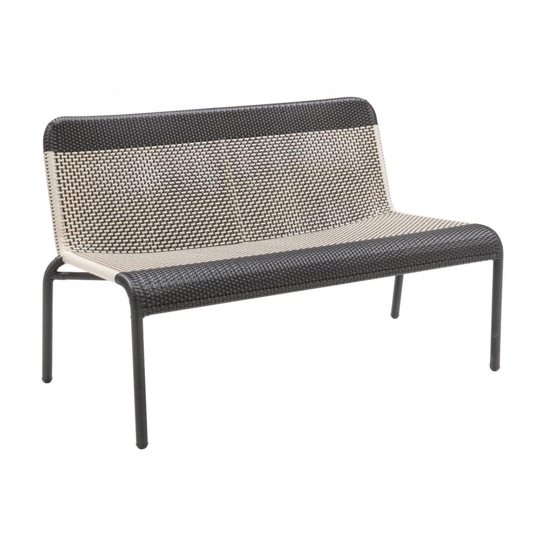 Black and warm white braided resin lounge and outdoor two-seat sofa. It will be perfect on your terrace, in your veranda, your winter garden, even around the swimming pool! French design and Retro style, practical (stackable!) Never used.