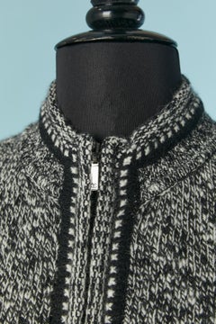 Black and white cashmere chiné knit cardigan with zip closure CHANEL FW 2005
