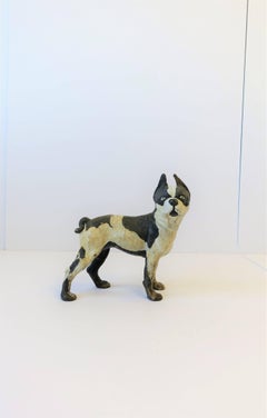 Boston Terrier Dog Sculpture or Doorstop in Black and White Cast Iron