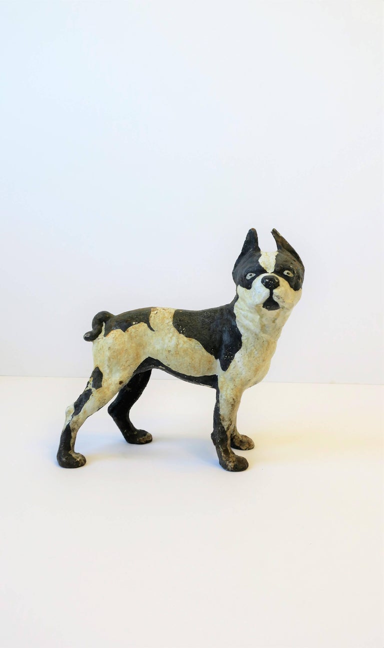 Boston Terrier Dog Sculpture or Doorstop in Black and White Cast Iron