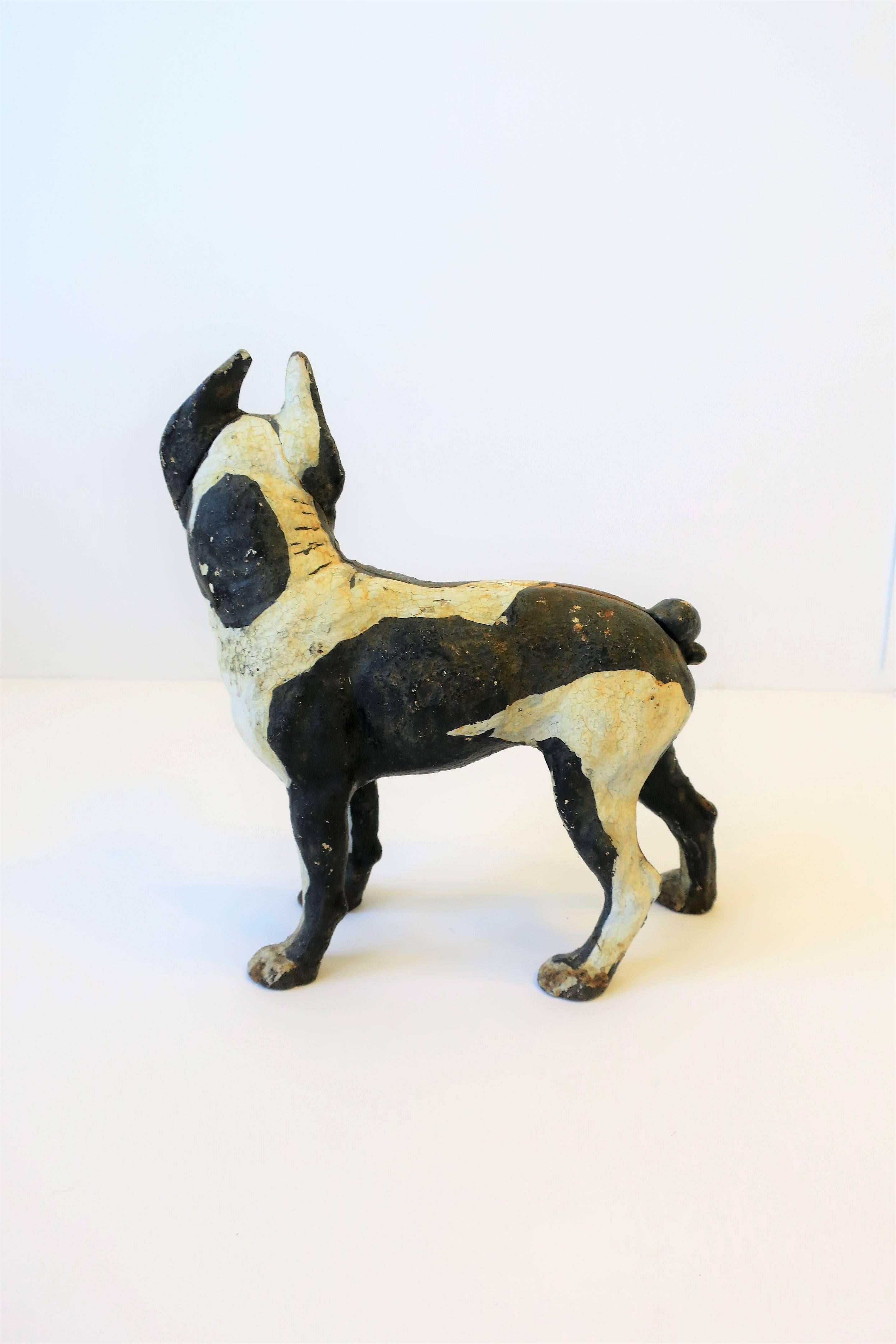 American Boston Terrier Dog Sculpture or Doorstop in Black and White Cast Iron