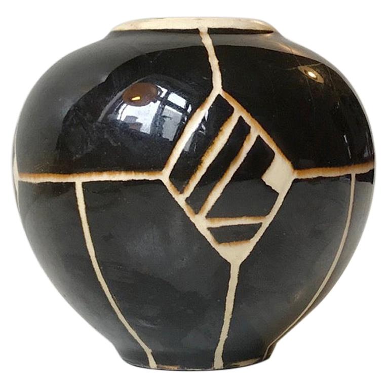 Black and White Ceramic Art Deco Vase, Knabstrup 1930s
