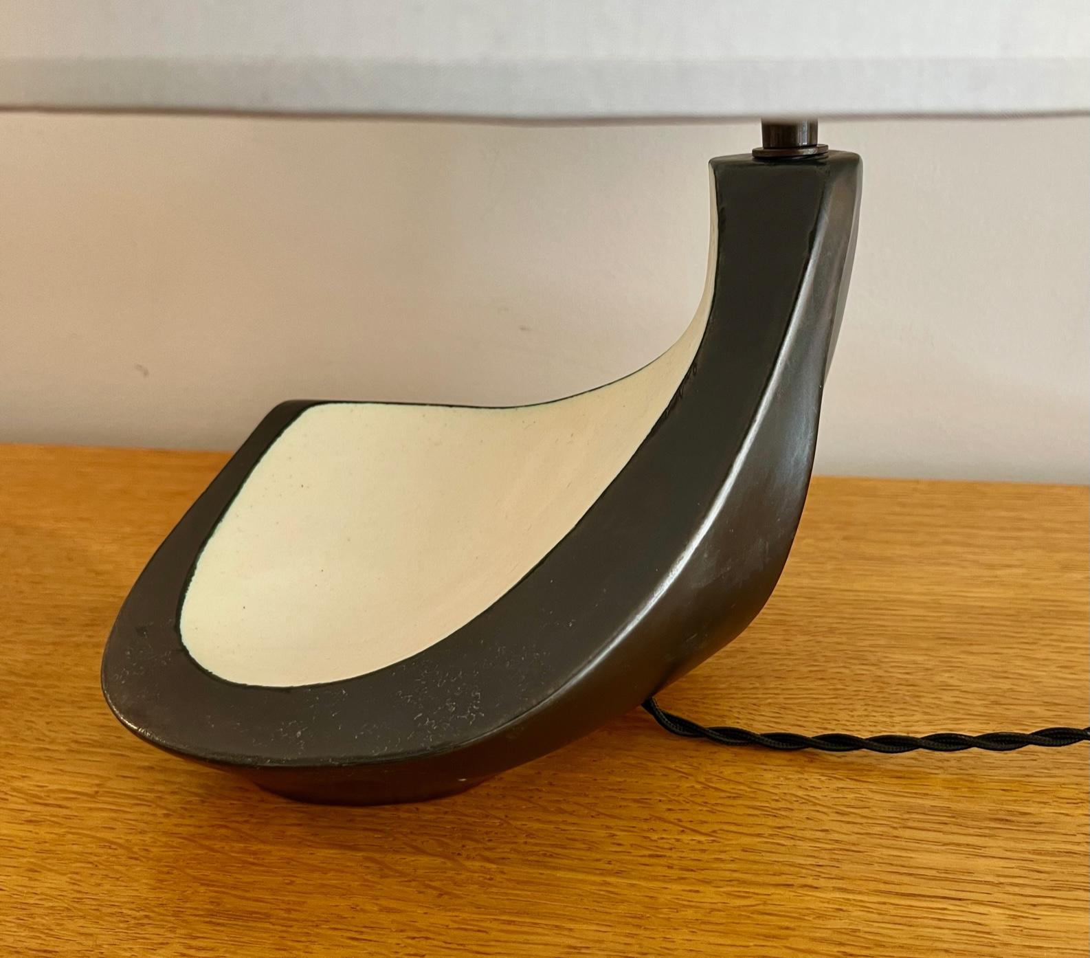 French Black and White Ceramic Lamp, France, circa 1970