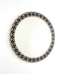 Black and White Ceramic Mosaic Mirror with Heart Shaped Tiles, Spain 1960
