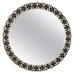 Black and White Ceramic Mosaic Mirror with Heart Shaped Tiles