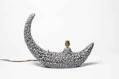 Black and White Ceramic Table Lamp by Le Vaucour Vallauris 1950 Lighting Design