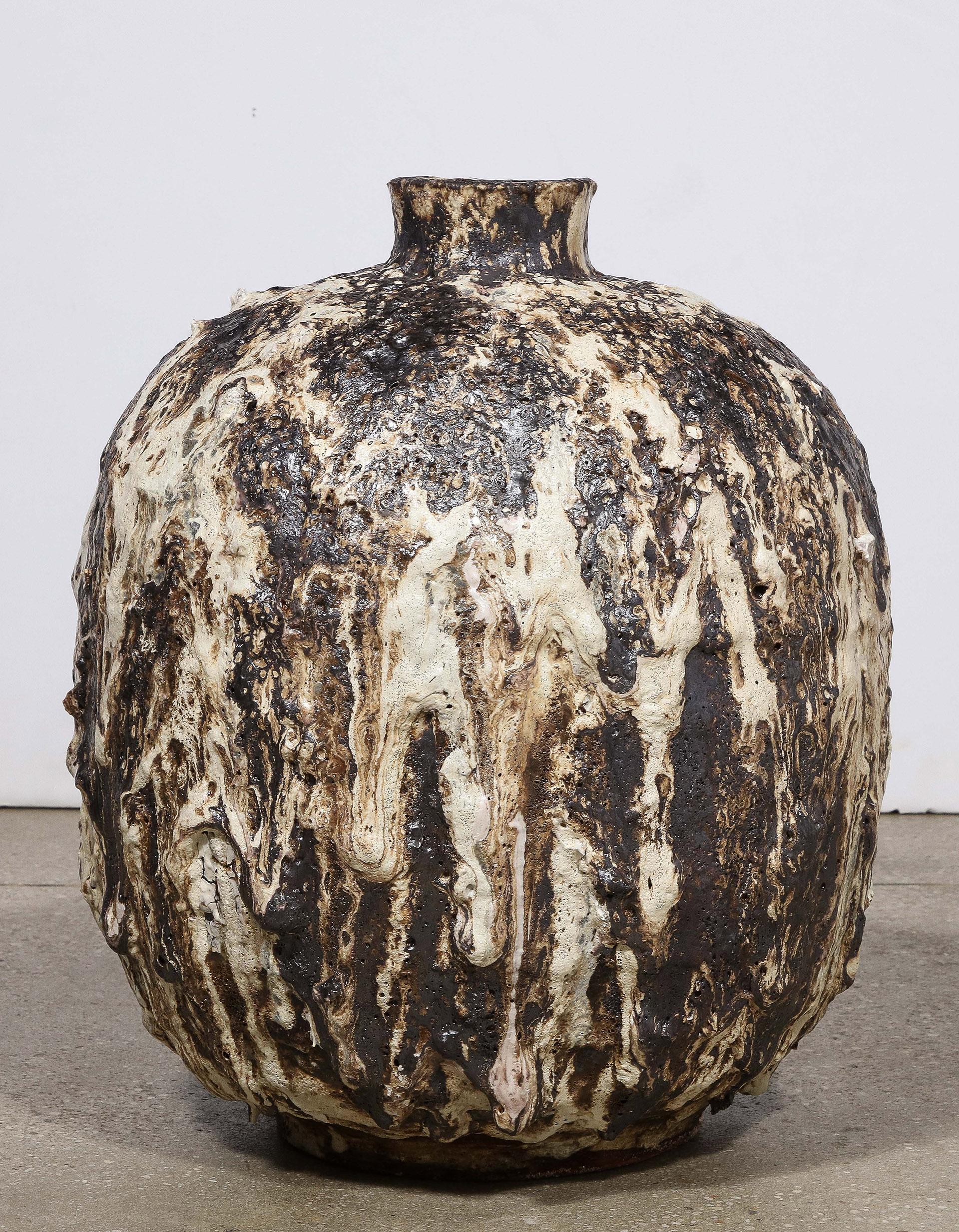 Contemporary Black and White Ceramic Vase by Shizue Imai For Sale