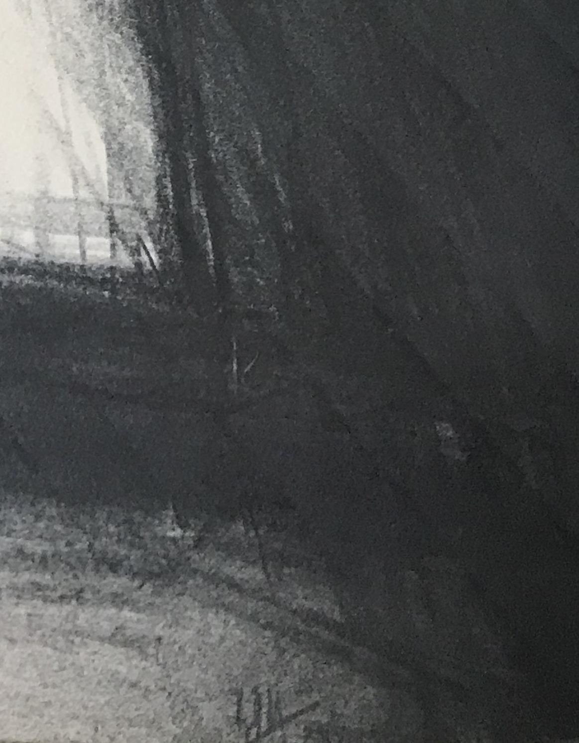 Zeichnung in Holzkohle in Schwarz-Weiß im Zustand „Hervorragend“ in Pasadena, CA