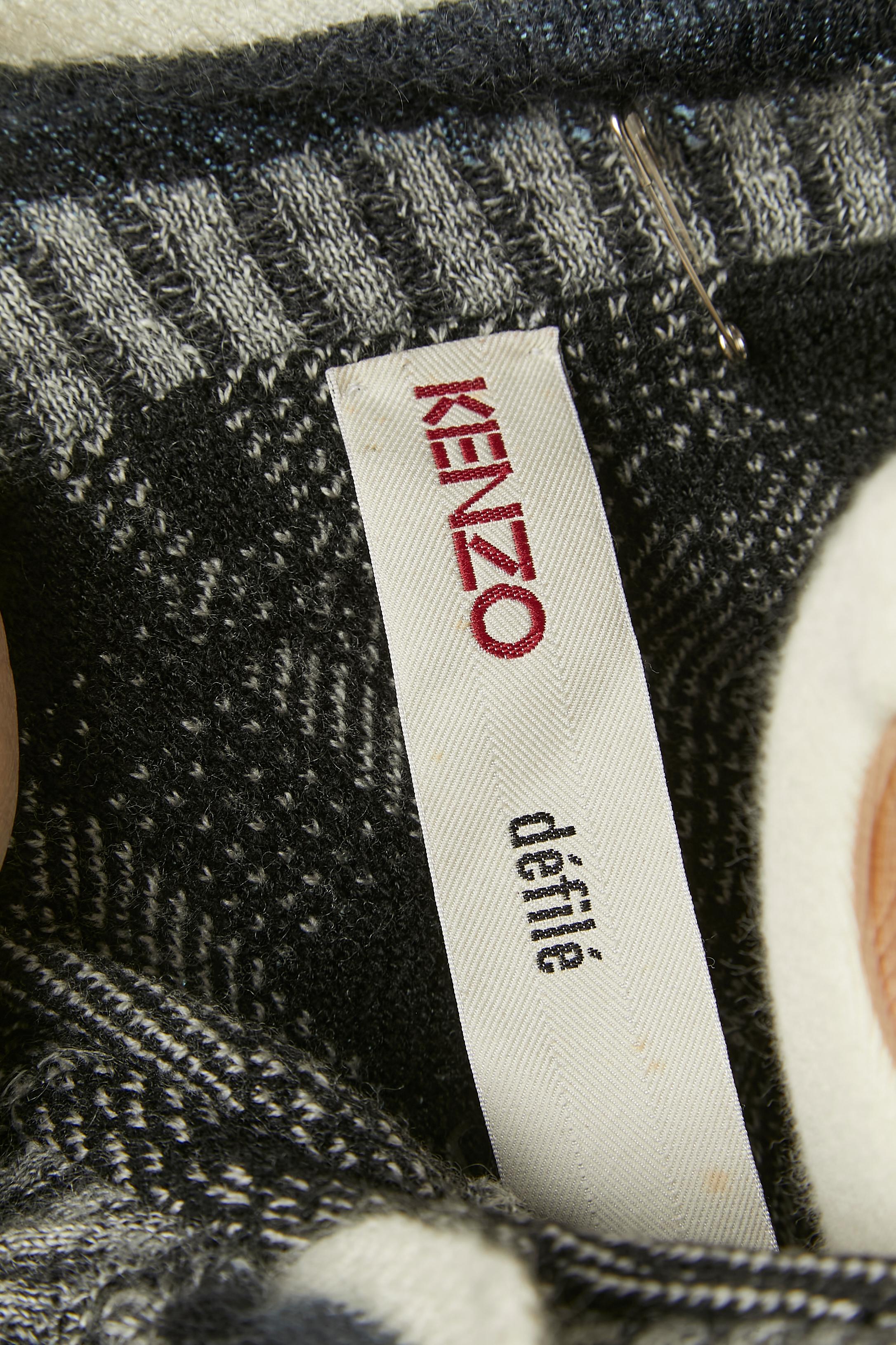 Schwarz-weiße karierte Strickjacke KENZO im Angebot 3