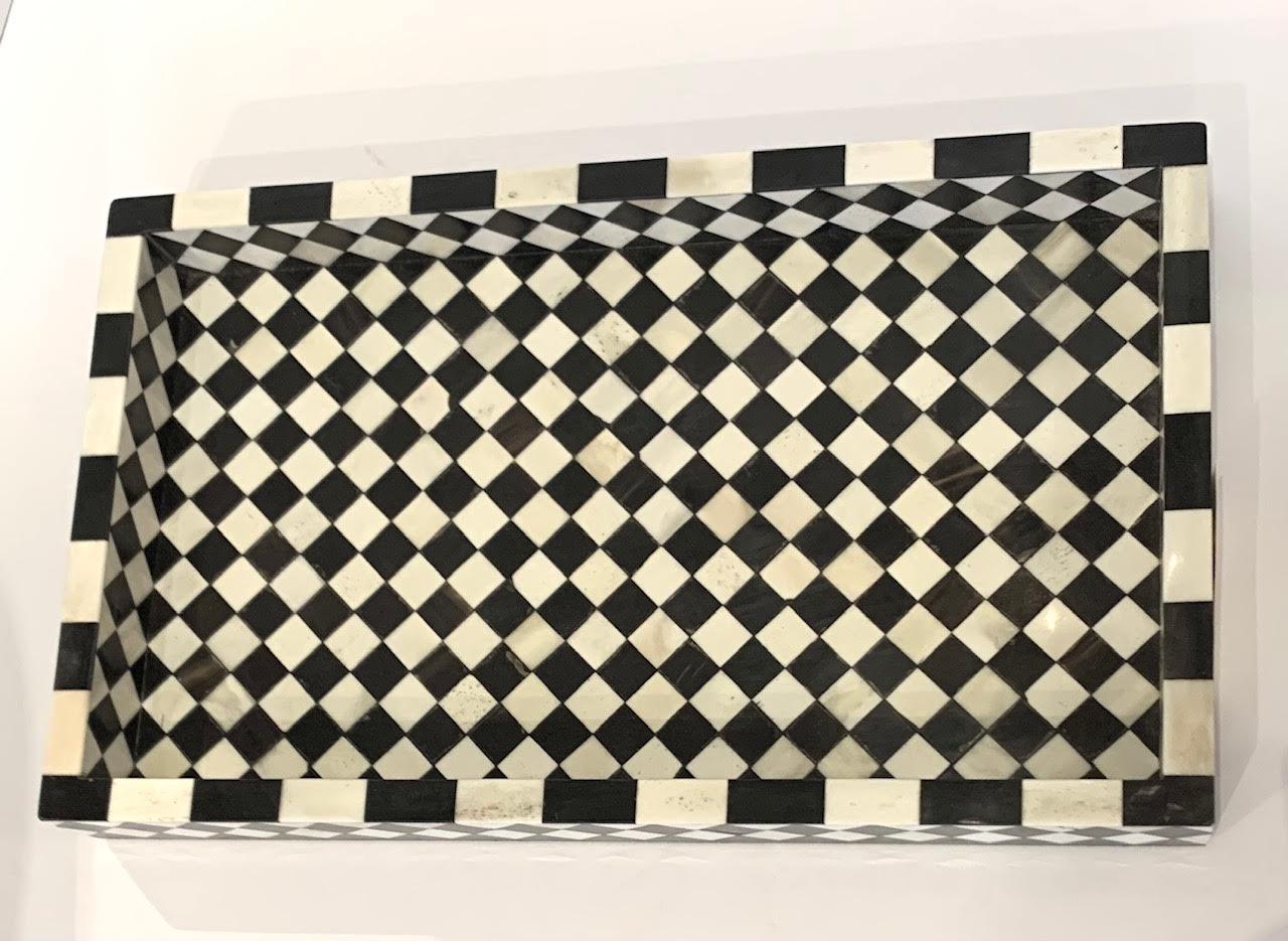 Contemporary Indonesian black and white bone checkerboard design tray.
 