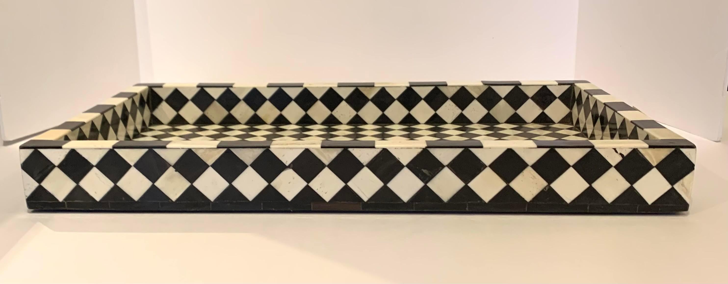 black and white checkered tray