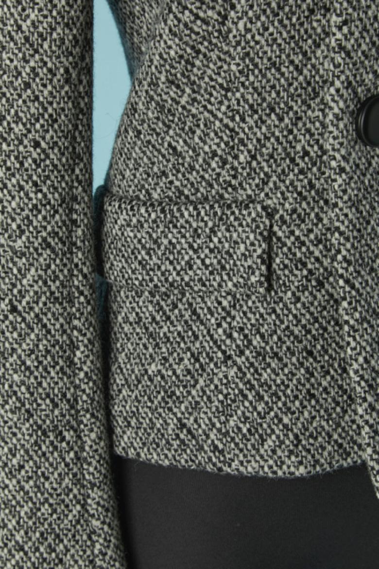 Veste croisée en chiné noir et blanc avec col à franges BALENCIAGA Excellent état - En vente à Saint-Ouen-Sur-Seine, FR