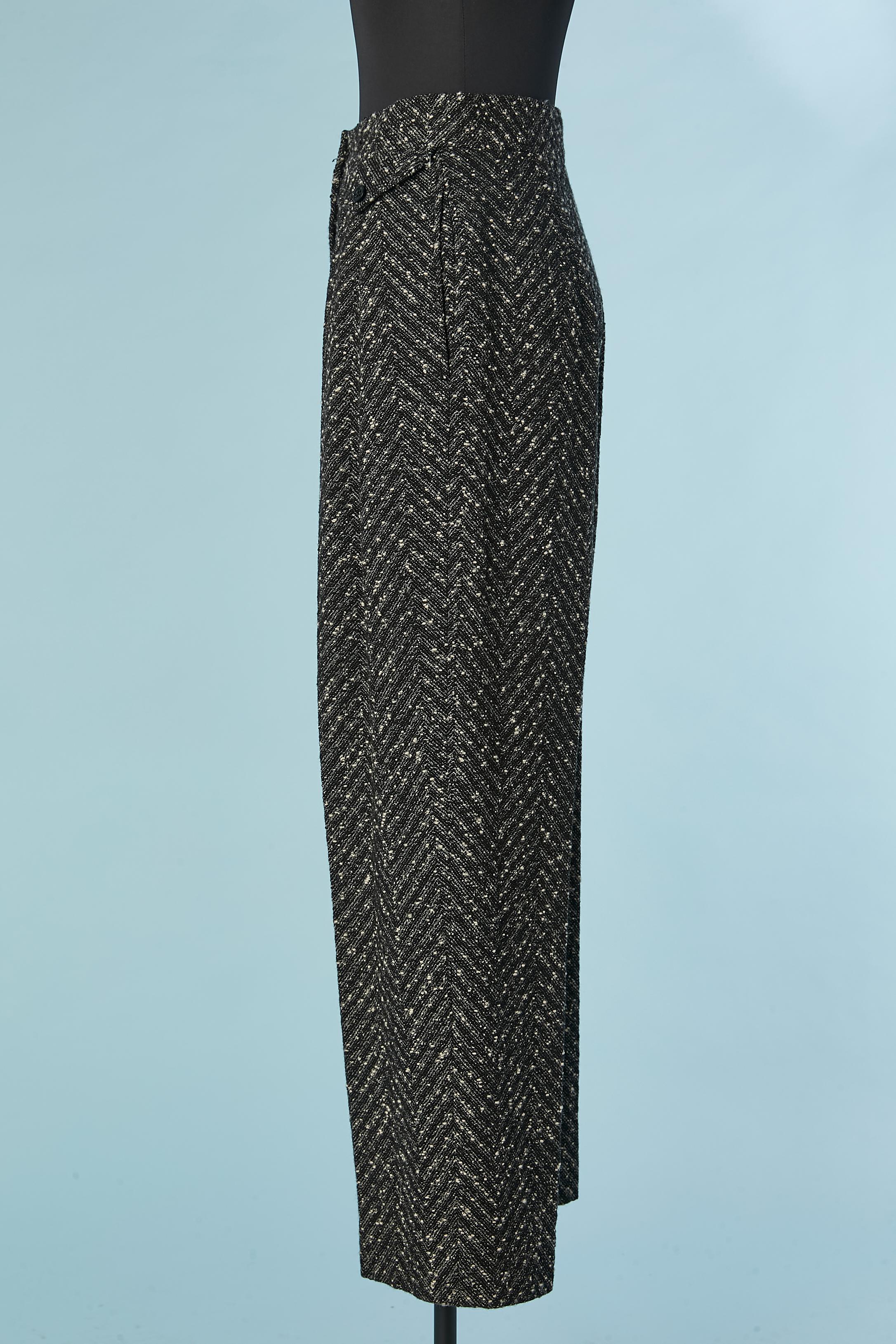 Nero Pantalone chiné bianco e nero con motivo chevron UNGARO Parallèle in vendita
