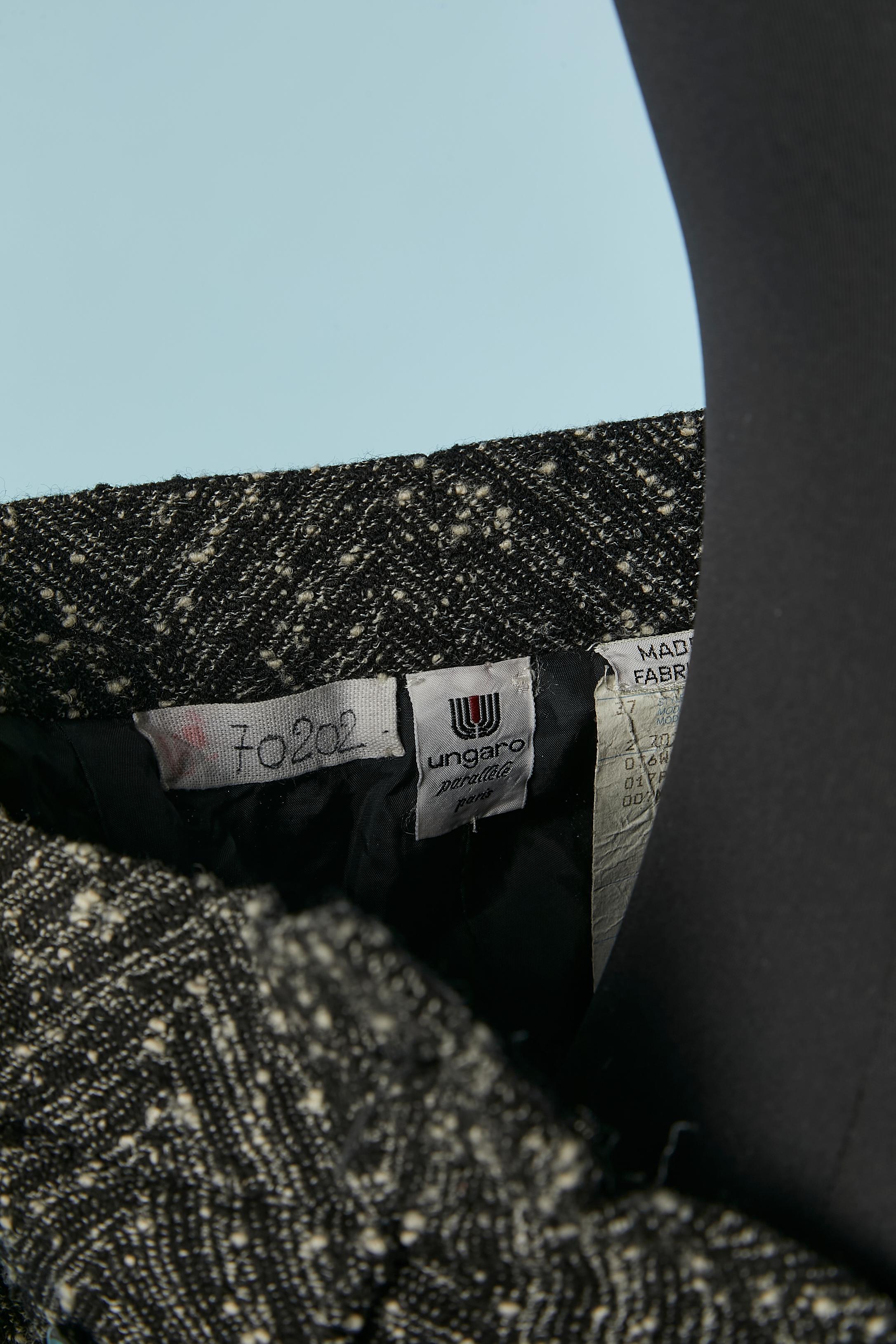 Donna Pantalone chiné bianco e nero con motivo chevron UNGARO Parallèle in vendita