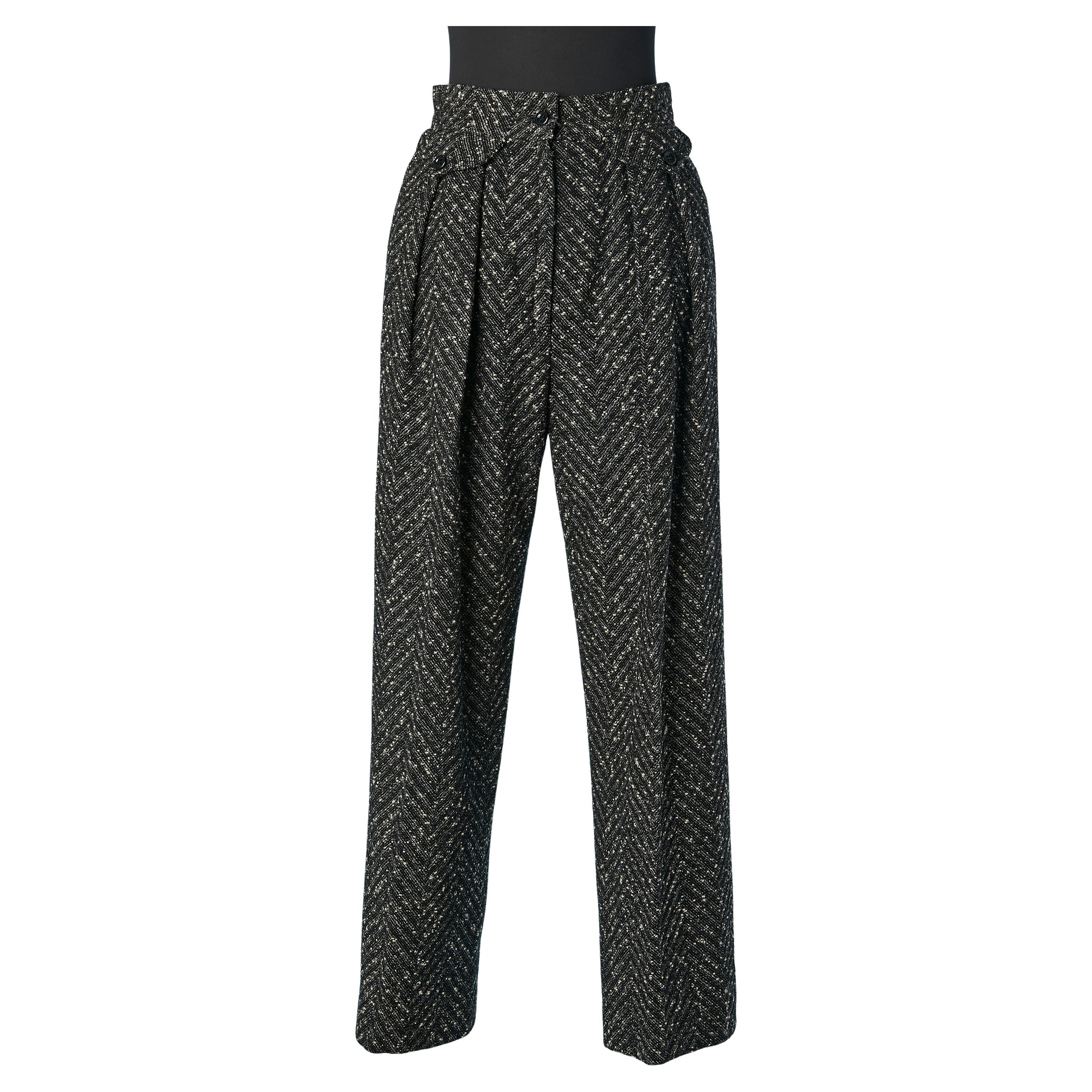 Pantalone chiné bianco e nero con motivo chevron UNGARO Parallèle in vendita