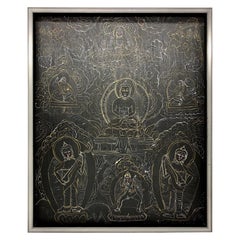 Black and White Chinese Mandala with Scenes of Buddha