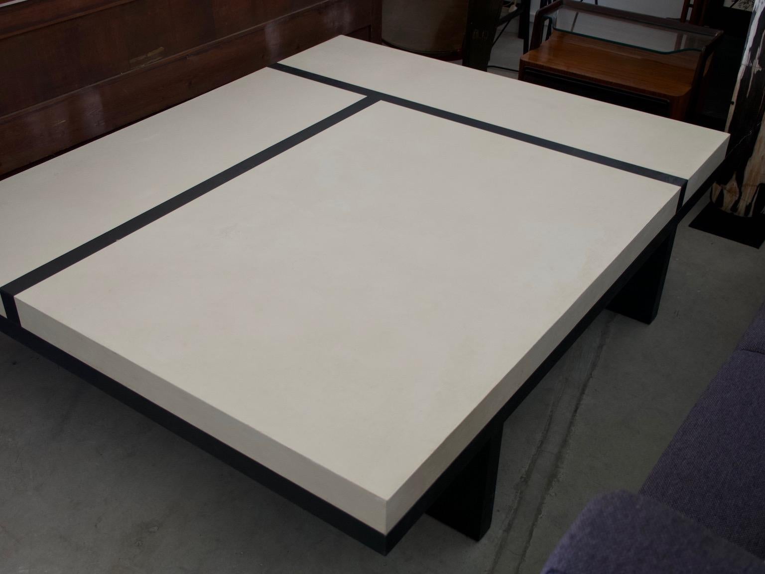 Varnished Black and White Coffee Table by Pierre Bonnefille For Sale