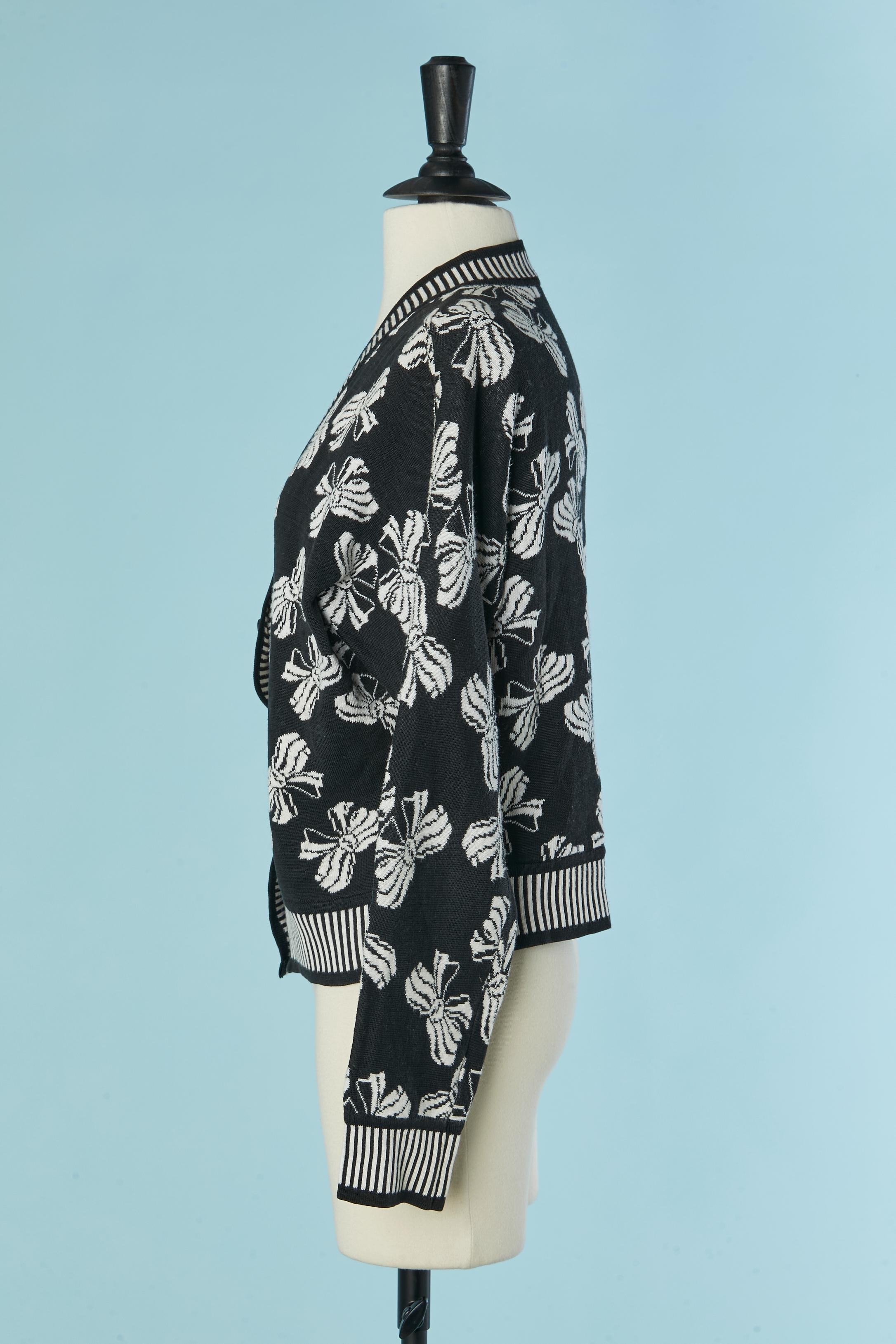Cardigan en coton noir et blanc avec motif de nœuds SAINT LAURENT RIVE GAUCHE Excellent état - En vente à Saint-Ouen-Sur-Seine, FR