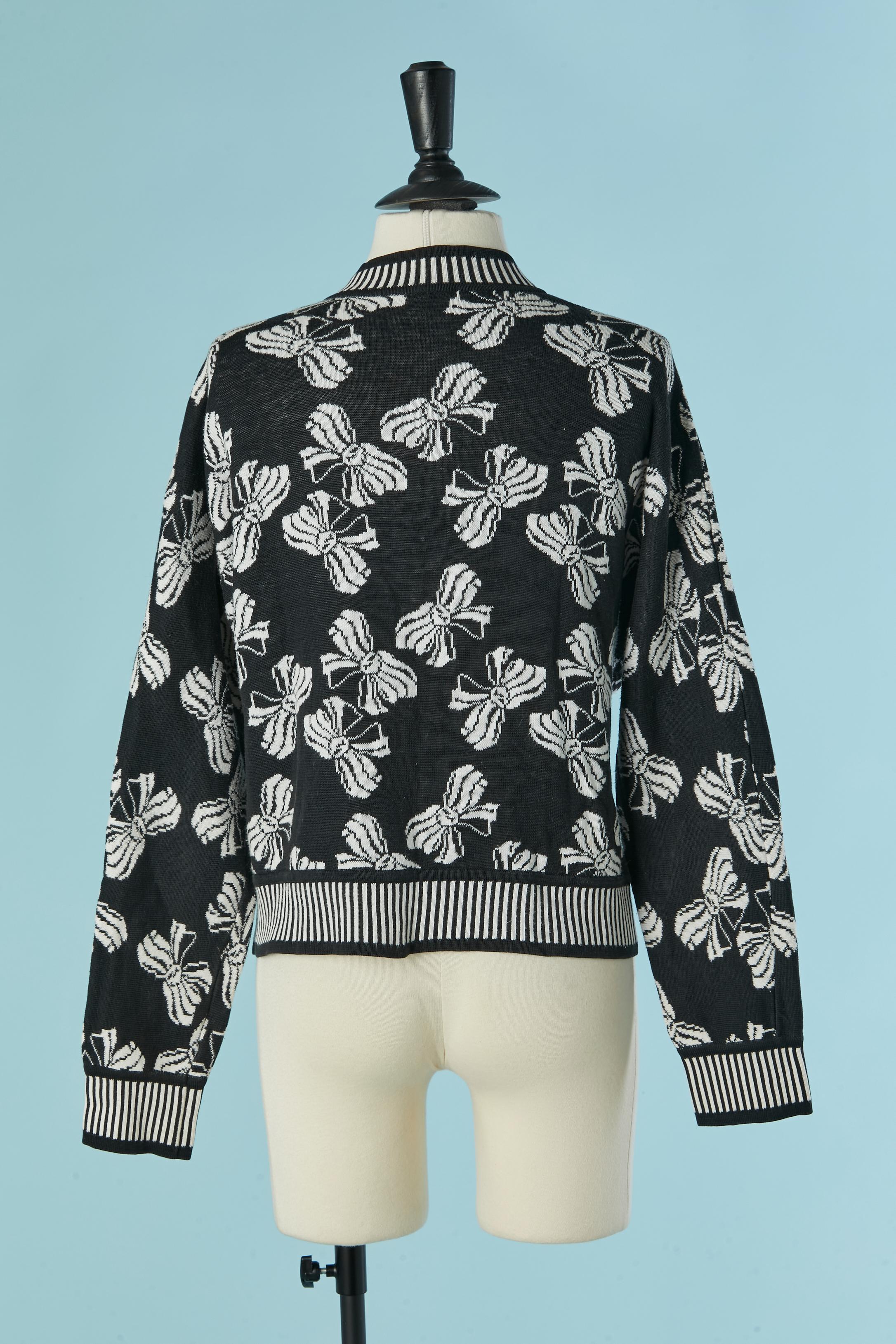 Cardigan en coton noir et blanc avec motif de nœuds SAINT LAURENT RIVE GAUCHE Pour femmes en vente