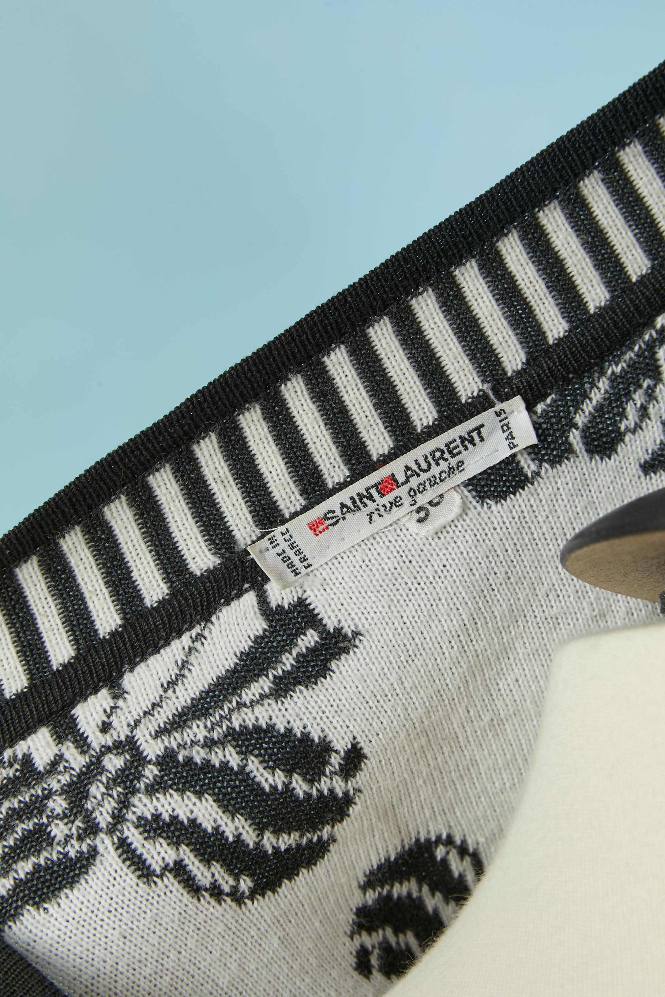 Cardigan en coton noir et blanc avec motif de nœuds SAINT LAURENT RIVE GAUCHE en vente 1