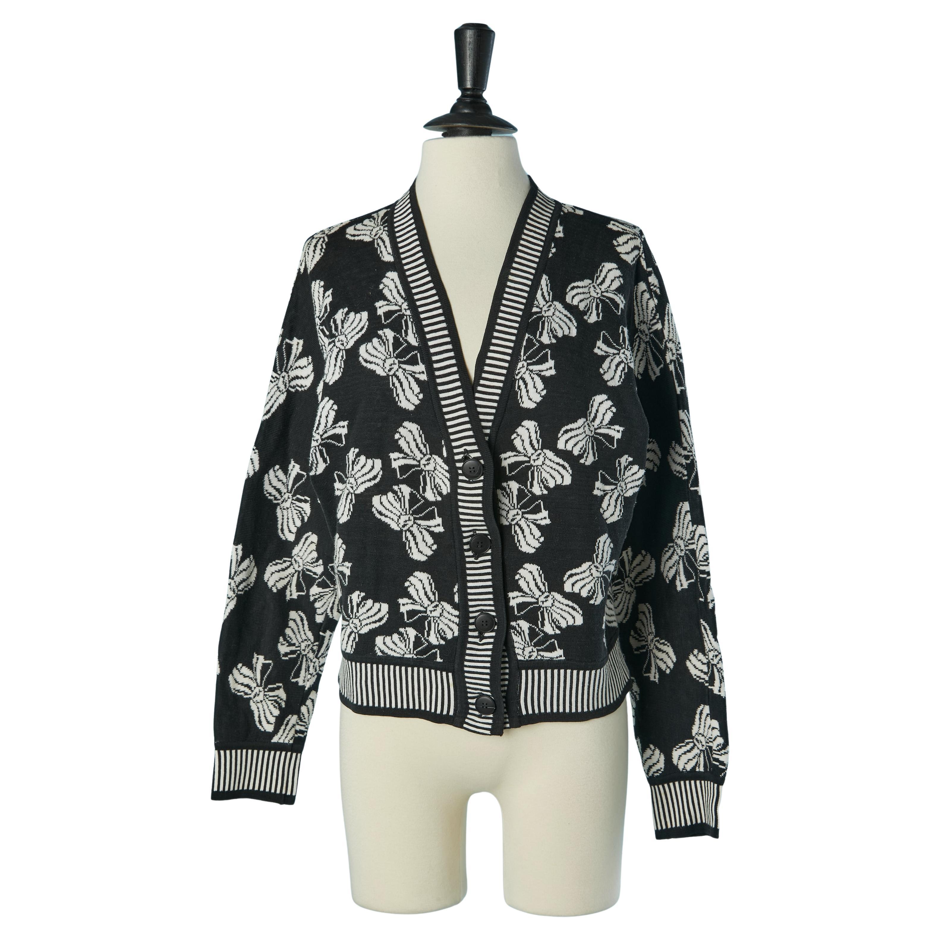 Black and white cotton cardigan with bow pattern SAINT LAURENT RIVE GAUCHE