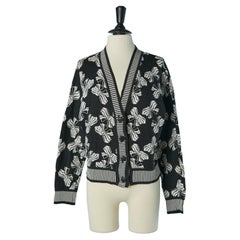 Cardigan in cotone bianco e nero con motivo a fiocco SAINT LAURENT RIVE GAUCHE