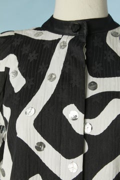Black and white cotton jacquard coat with silver sequins Geoffrey Beene