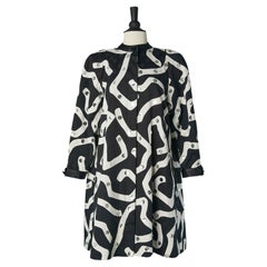 Black and white cotton jacquard coat with silver sequins Geoffrey Beene 