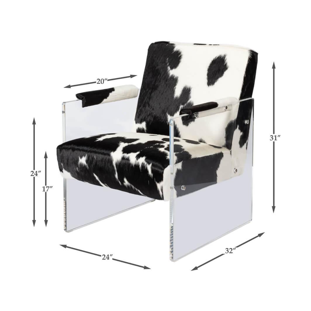 Black and White Cowhide and Lucite Armchair For Sale 5