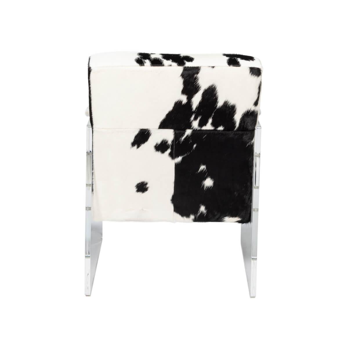 Asian Black and White Cowhide and Lucite Armchair For Sale