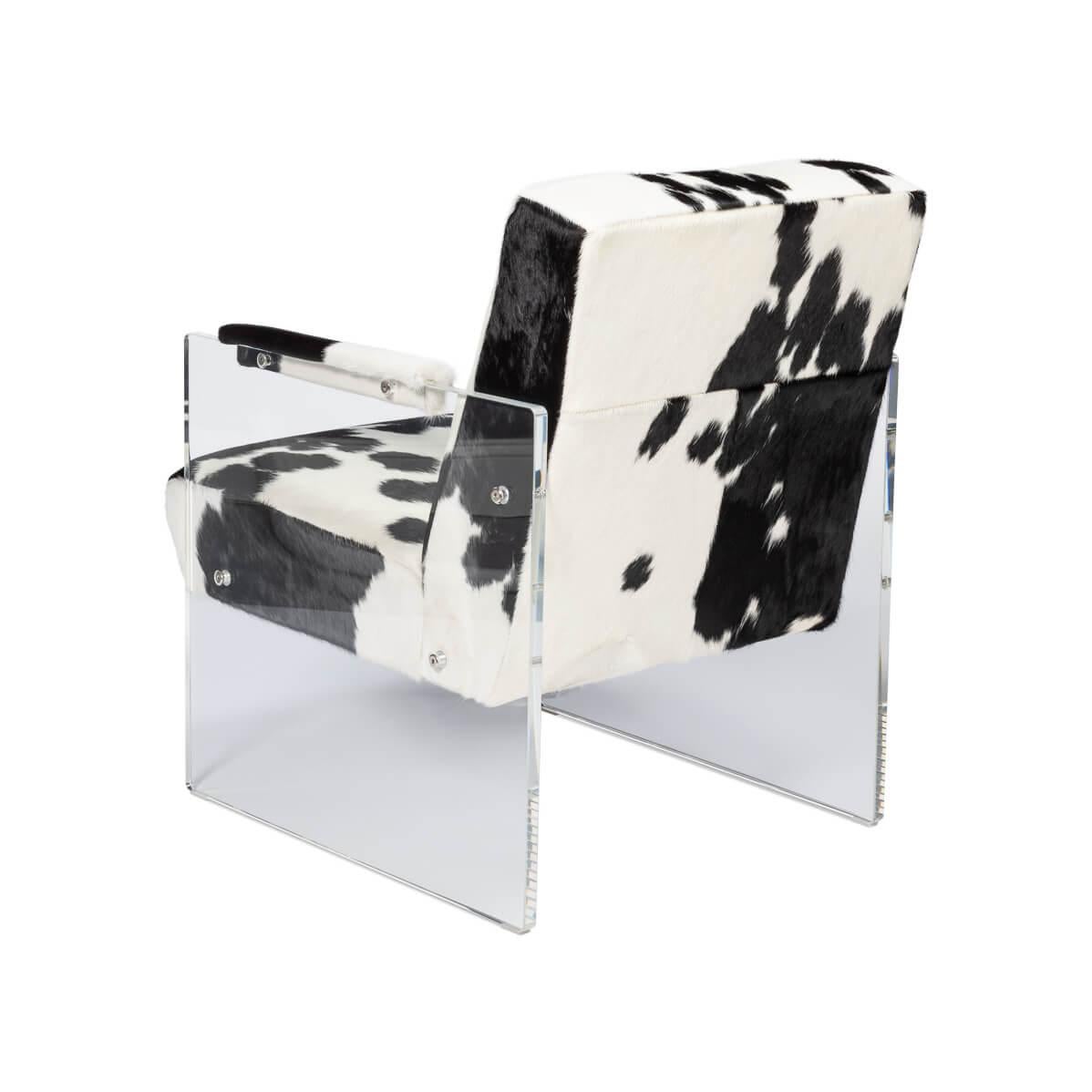 Black and White Cowhide and Lucite Armchair In New Condition For Sale In Westwood, NJ