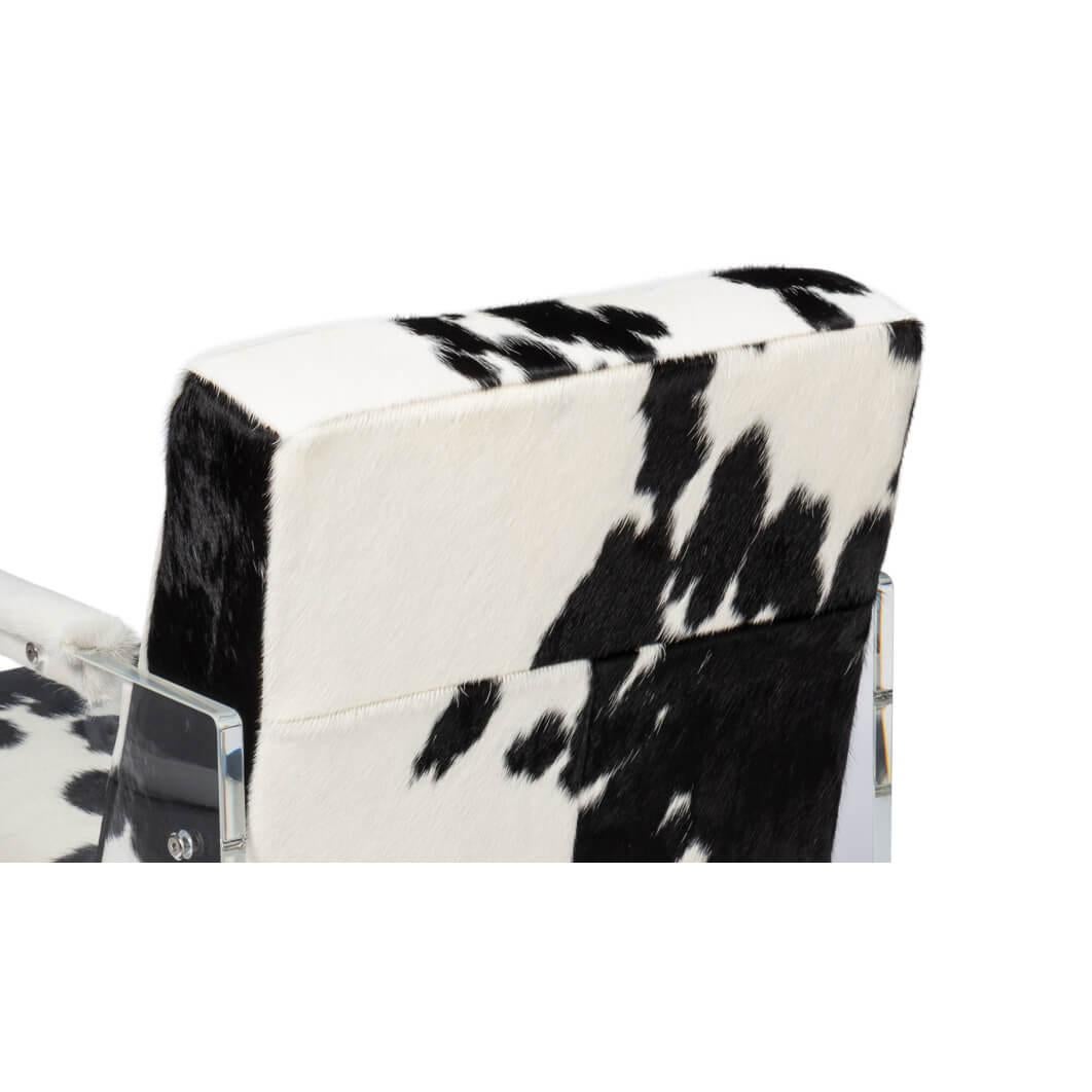 Acrylic Black and White Cowhide and Lucite Armchair For Sale