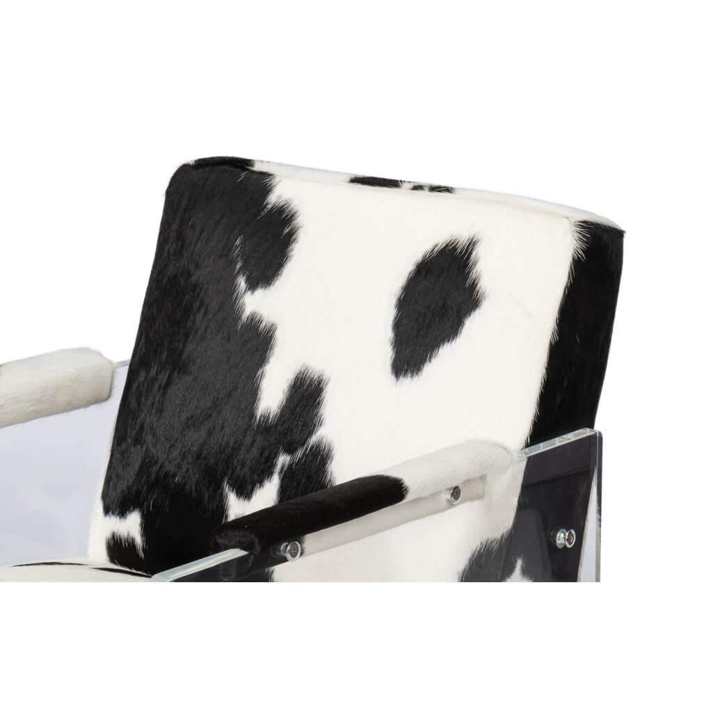 Black and White Cowhide and Lucite Armchair For Sale 1