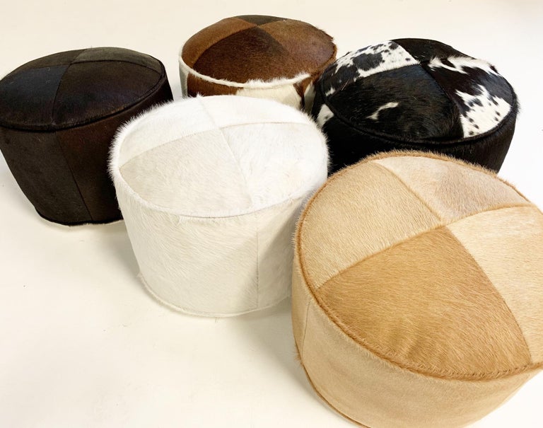 Black and White Cowhide Pouf Ottoman at 1stDibs white pouf ottoman