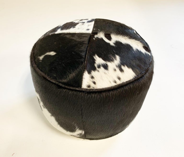 Black and White Cowhide Pouf Ottoman at 1stDibs white pouf ottoman