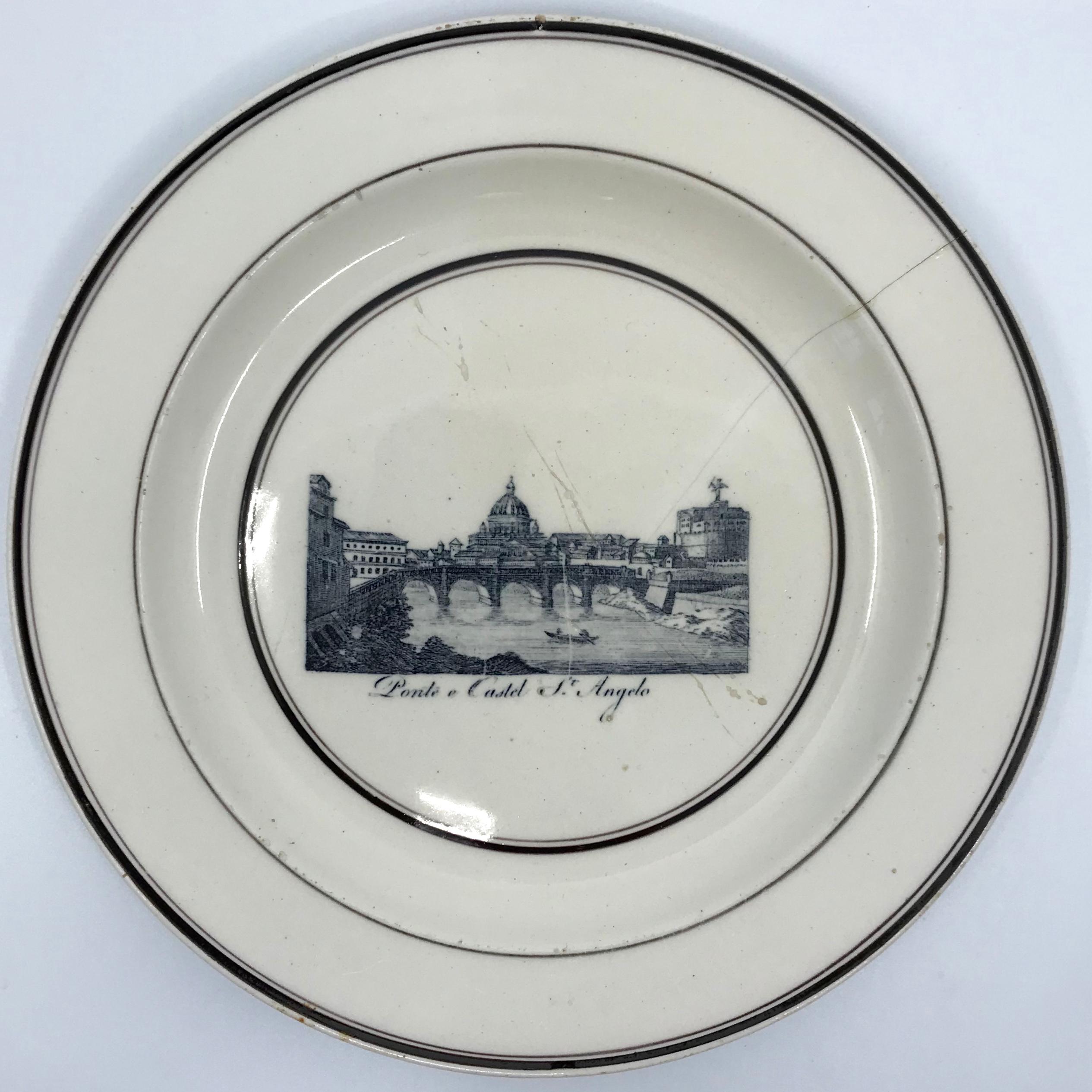 Néoclassique Assiette en faïence noire et blanche Castel Sant Angelo en vente