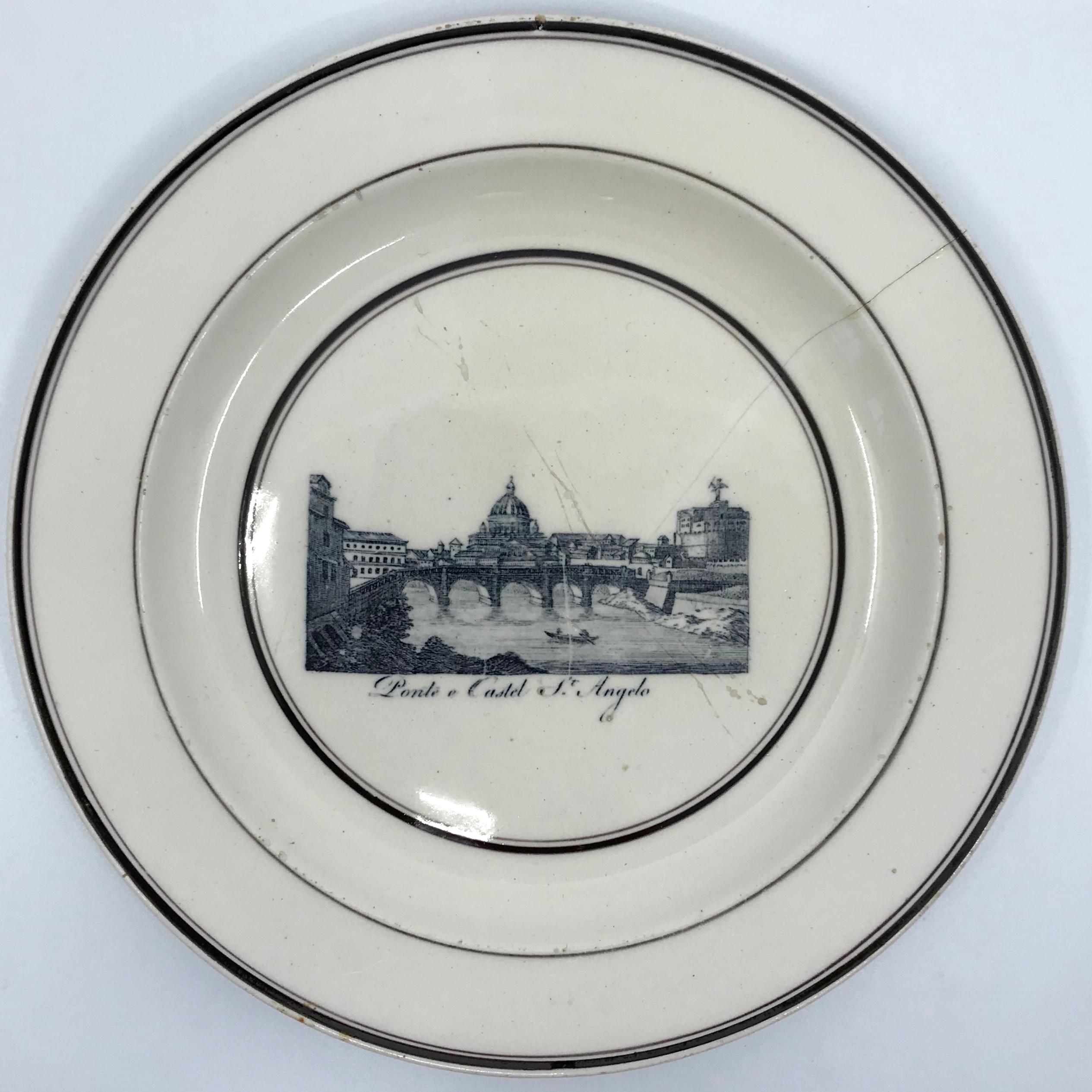 Neoclassical Black and White Creamware Castel Sant Angelo Plate For Sale