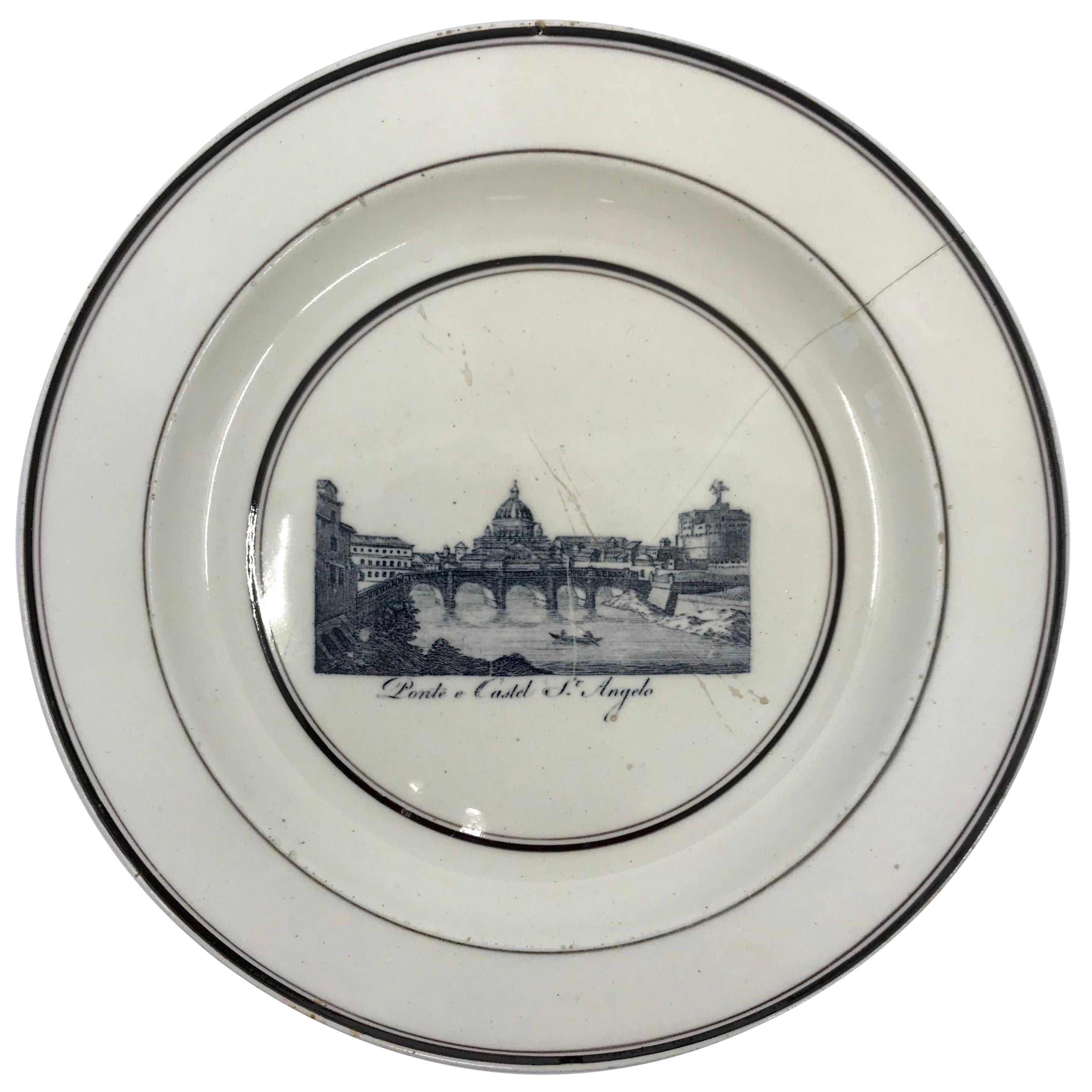 Black and White Creamware Castel Sant Angelo Plate For Sale