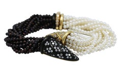 Black and White Cultured Pearl and Diamond Torsade Bracelet