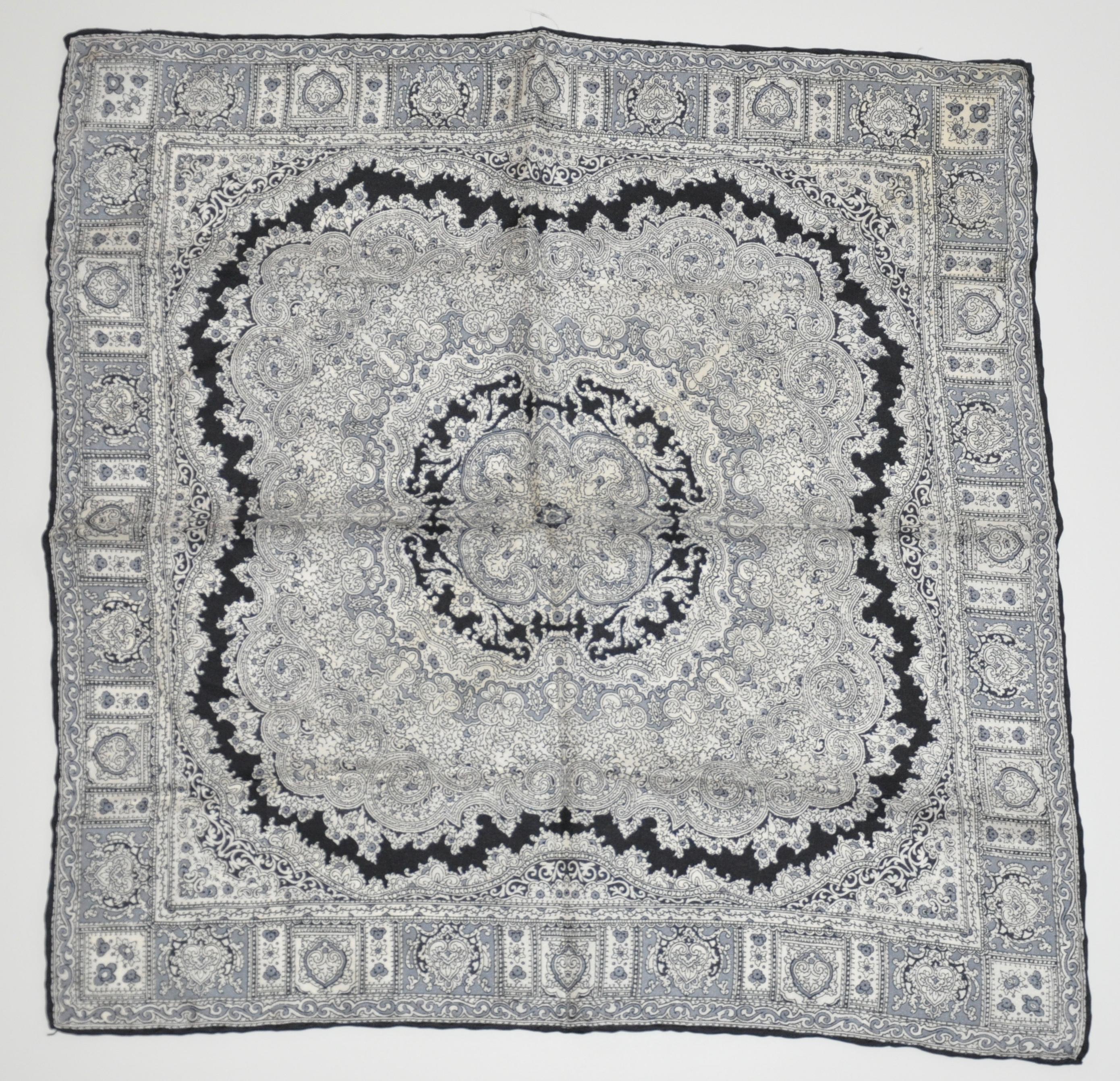 Gray Black and White Detailed Silk Men's Handkerchief For Sale