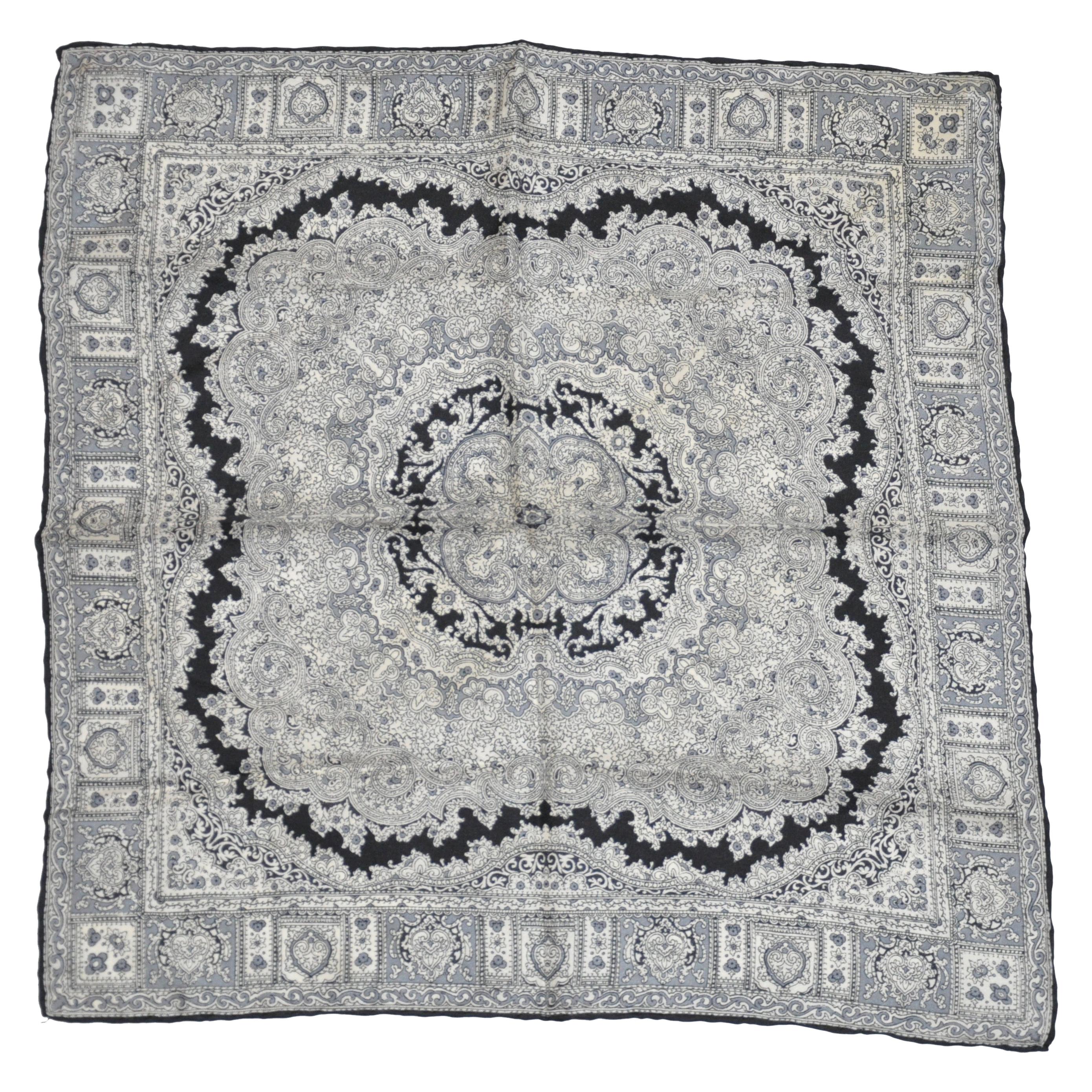 Black and White Detailed Silk Men's Handkerchief For Sale