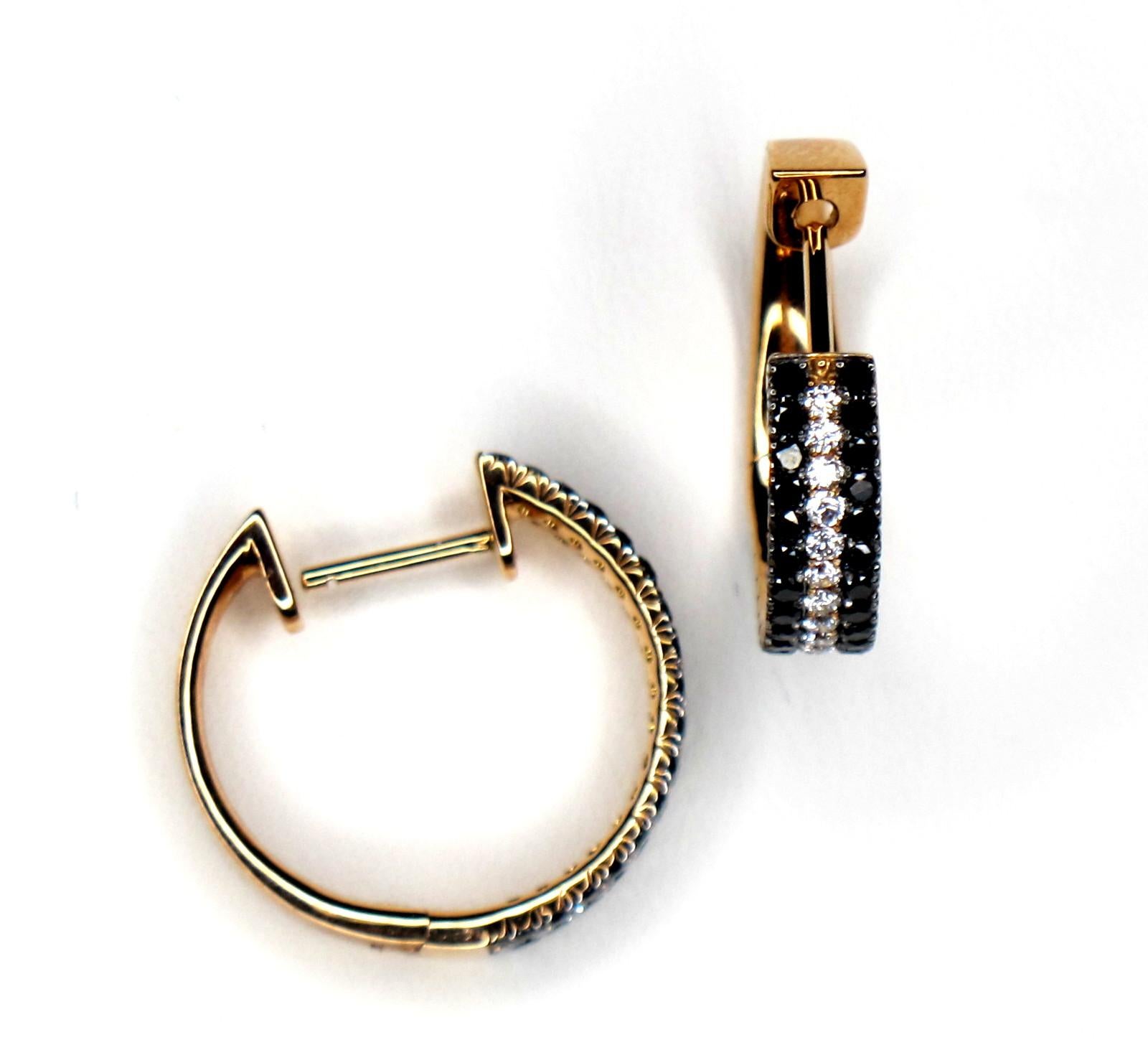 Artisan 1.28 ct. t.w. Black & White Diamond 14k Rose Gold Clip Back Hinged Hoop Earrings