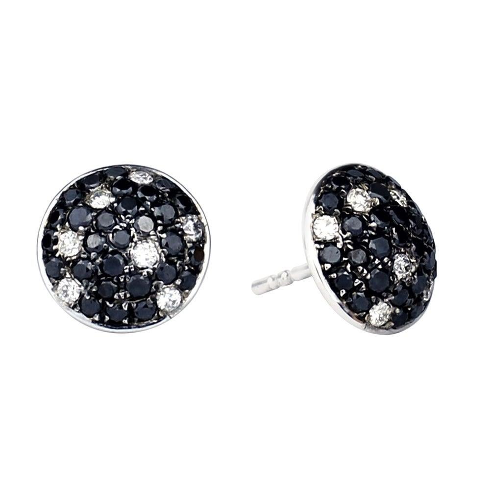 Round Cut Black and White Diamond 18 Karat Gold Stud Earrings For Sale