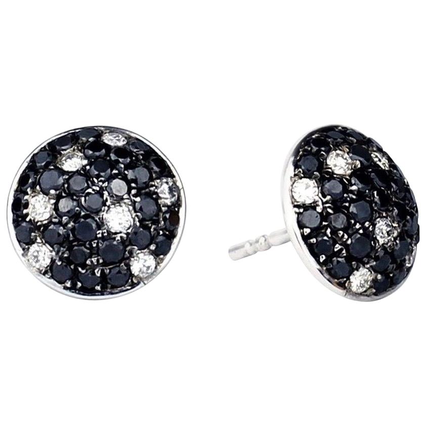 Black and White Diamond 18 Karat Gold Stud Earrings For Sale