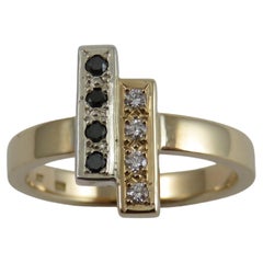 Black and White Diamond 9k Yellow Gold and Sterling Silver Ring