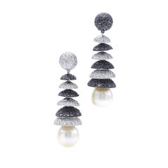 Black and White Diamond and Pearl Ear Pendants
